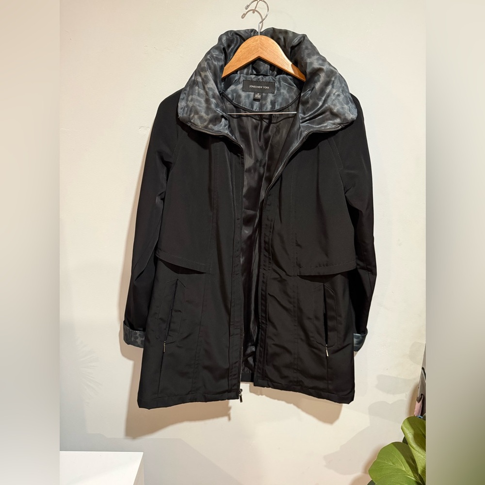 Jones New York Black Trench Coat with Gray Accents